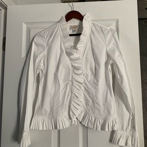 TALBOTS WHITE PLEATED RUFFLED TRIMMED BLOUSE SZ 8